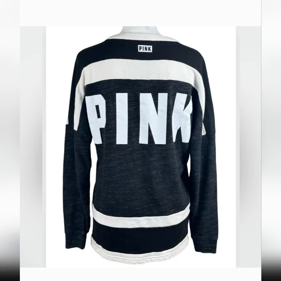 PINK Sweatshirt black and white with drawstring Size Medium - Picture 2 of 4